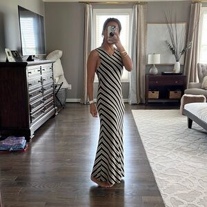 Body con long dress black cream army green stripe
